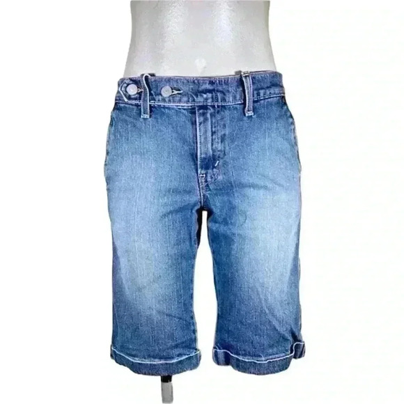 Vintage Levi’s Y2K Double Button Flap Pocket Cuffed Bermuda Jean Shorts Size 10 - Picture 2 of 14